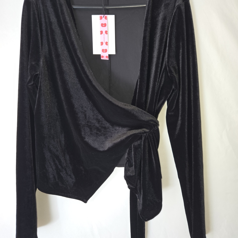 Cider Luxe Black Velvet Blazer with Tie Detail - Picture 5 of 6